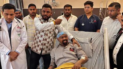 Former India cricketer Vinod Kambli undergoing treatment at Akruti Hospital in Thane on Monday. (Praful Gangurde/HT) Former India cricketer Vinod Kambli undergoing treatment at Akruti Hospital in Thane on Monday. (Praful Gangurde/HT)