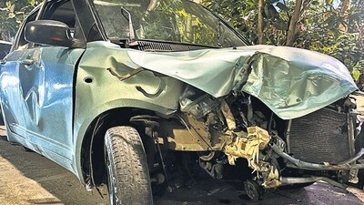 Mumbai, India – Dec 22, 2024: Accident car outside Worli police station, in Mumbai, India, on Sunday, Dec 22, 2024. (Photo by Bhushan Koyande/HT Photo) Mumbai, India – Dec 22, 2024: Accident car outside Worli police station, in Mumbai, India, on Sunday, Dec 22, 2024. (Photo by Bhushan Koyande/HT Photo)