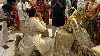Union Minister of Culture and Tourism Gajendra Singh Shekhawat shared the first photo of PV Sindhu and Venkat Datta. Union Minister of Culture and Tourism Gajendra Singh Shekhawat shared the first photo of PV Sindhu and Venkat Datta.