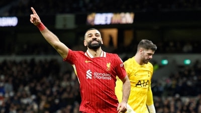 Liverpool's Mohamed Salah celebrates scoring their fifth goal vs Tottenham. (Action Images via Reuters)
