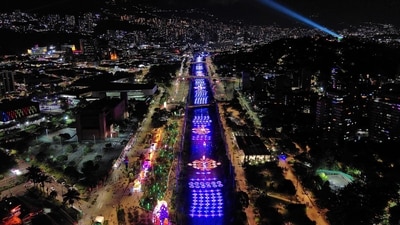 Aerial view of the traditional Christmas lights in Medellin, Colombia. (AFP) Aerial view of the traditional Christmas lights in Medellin, Colombia. (AFP)