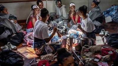 Senior company members of the Dance Centre Kenya (DCK) prepare backstage as they get their makeup done ahead of their performance in The Nutcracker at the Kenya National Theatre in Nairobi. (AFP) Senior company members of the Dance Centre Kenya (DCK) prepare backstage as they get their makeup done ahead of their performance in The Nutcracker at the Kenya National Theatre in Nairobi. (AFP)