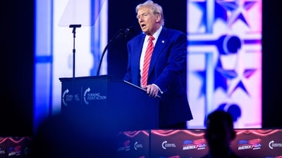US President-elect Donald Trump speaks during Turning Point's annual AmericaFest 2024 in Phoenix, Arizona. (AFP)