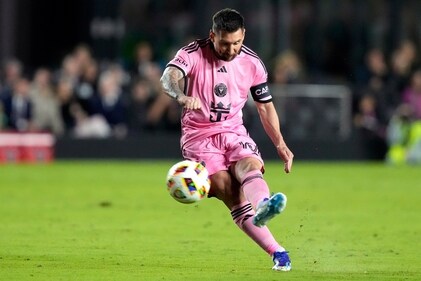 Inter Miami forward Lionel Messi takes a free kick. (AP) Inter Miami forward Lionel Messi takes a free kick. (AP)