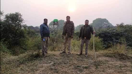 Forest staff guarding the ‘no-go zone’ in Rehmankheda. (Sourced)