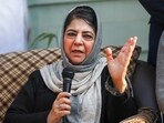 Peoples Democratic Party (PDP) President Mehbooba Mufti addresses party workers during a meeting in Jammu on Sunday (PTI Photo)