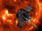 A 2018 artist's concept shows the Parker Solar Probe spacecraft flying into the Sun's outer atmosphere, called the corona, on a mission to help scientists learn more about the Sun.   