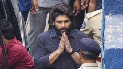Actor Allu Arjun arrives at the Chikkadpally police station for questioning as part of an ongoing probe into the stampede during the screening of ‘Pushpa-2’ in Hyderabad, on Tuesday. (PTI) Actor Allu Arjun arrives at the Chikkadpally police station for questioning as part of an ongoing probe into the stampede during the screening of ‘Pushpa-2’ in Hyderabad, on Tuesday. (PTI)