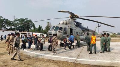 At present, poll parties are airdropped in Gadchiroli by Air Force helicopters At present, poll parties are airdropped in Gadchiroli by Air Force helicopters