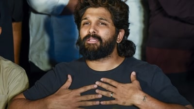 Allu Arjun addresses a press conference, in Hyderabad, Saturday, Dec. 21, 2024. (PTI Photo)(PTI12_21_2024_000403B) (PTI) Allu Arjun addresses a press conference, in Hyderabad, Saturday, Dec. 21, 2024. (PTI Photo)(PTI12_21_2024_000403B) (PTI)