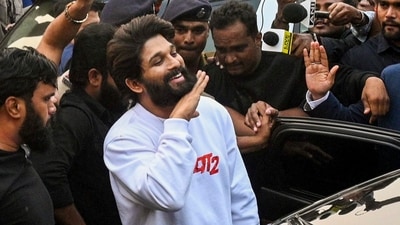 Telugu superstar Allu Arjun before launch of Pushpa 2 trailer, in Patna last month. He is currently in a fix due to a stampede case during the premier of the movie earlier this month. Here are some photos from the Saga. (PTI) Telugu superstar Allu Arjun before launch of Pushpa 2 trailer, in Patna last month. He is currently in a fix due to a stampede case during the premier of the movie earlier this month. Here are some photos from the Saga. (PTI)