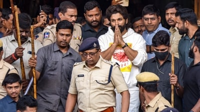 Hyderabad: Telugu actor Allu Arjun leaves the state-run Gandhi Hospital after medical check up. (PTI file photo) Hyderabad: Telugu actor Allu Arjun leaves the state-run Gandhi Hospital after medical check up. (PTI file photo)
