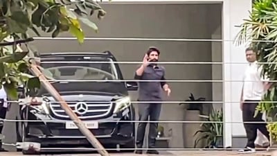Allu Arjun prior to leaving for questioning at the Chikkadpally police station as part of an ongoing probe into the stampede during the screening of his movie 'Pushpa-2', in Hyderabad, (PTI) Allu Arjun prior to leaving for questioning at the Chikkadpally police station as part of an ongoing probe into the stampede during the screening of his movie 'Pushpa-2', in Hyderabad, (PTI)