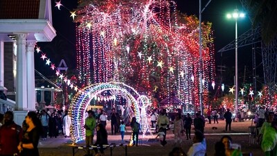 Crowds of people visited the spectacularly lit up Vettukad Church on Christmas eve, in Thiruvananthapuram (PTI) Crowds of people visited the spectacularly lit up Vettukad Church on Christmas eve, in Thiruvananthapuram (PTI)
