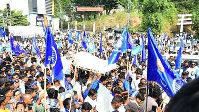 Protests against Union home minister Amit Shah’s remarks on BR Ambedkar in Kalaburagi on Tuesday. (HT photo) Protests against Union home minister Amit Shah’s remarks on BR Ambedkar in Kalaburagi on Tuesday. (HT photo)