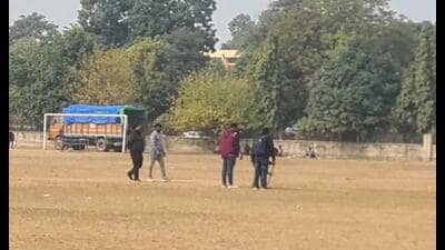 The ground at Punjab Agricultural University where Diljit’s concert is set to take place. (HT photo)