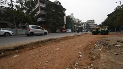 The unrepaired road in front of the college. (Arvind Yadav/HT Photo) The unrepaired road in front of the college. (Arvind Yadav/HT Photo)