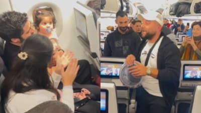A Lebanese man delighted flight passengers by singing Baby Shark for a little girl. (Instagram/midobirjawi) A Lebanese man delighted flight passengers by singing Baby Shark for a little girl. (Instagram/midobirjawi)