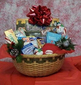 A personalised gift basket filled with goodies. A personalised gift basket filled with goodies.