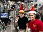 NASA shared a picture of veteran astronauts Sunita Williams and Don Pettit wearing Santa hats.