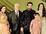 Ajith and his family, Mrunal Thakur pose with newlyweds PV Sindhu and Venkata Datta Sai at their wedding reception in Hyderabad.