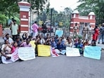 SFI and AIDWA members protested outside Anna University over a student’s alleged assault in Chennai on Wednesday. (ANI PHOTO)