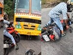 The biker narrowly escaped tragedy. The biker narrowly escaped tragedy.