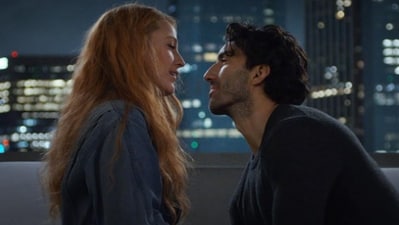 A still from the rooftop scene featuring Blake Lively and Justin Baldoni in It Ends With Us. (Sony)