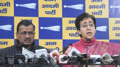 Arvind Kejriwal and Atishi addressing a press conference on Wednesday. (HT Photo) Arvind Kejriwal and Atishi addressing a press conference on Wednesday. (HT Photo)