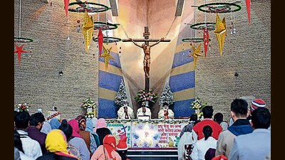 Devotees offering prayers at Christ The King Cathedral Church, Sector 19, on Wednesday in Chandigarh. (Ravi Kumar/HT) Devotees offering prayers at Christ The King Cathedral Church, Sector 19, on Wednesday in Chandigarh. (Ravi Kumar/HT)