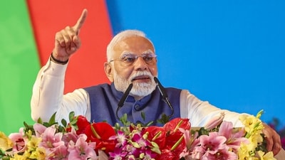 Prime Minister Narendra Modi speaks during the foundation stone laying ceremony of the Ken-Betwa River Linking Project, in Khajuraho, Madhya Pradesh, Wednesday, Dec. 25, 2024. (PTI) Prime Minister Narendra Modi speaks during the foundation stone laying ceremony of the Ken-Betwa River Linking Project, in Khajuraho, Madhya Pradesh, Wednesday, Dec. 25, 2024. (PTI)