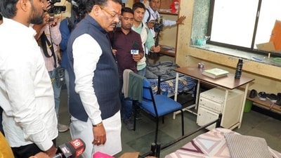 Social justice minister Sanjay Shirsat turned up unannounced at a hostel for backward class students in Chhatrapati Sambhajinagar (HT Photo)