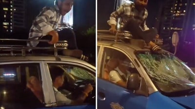 In the video, the man is seen yelling at the driver to stop the car. (X/@HateDetectors) In the video, the man is seen yelling at the driver to stop the car. (X/@HateDetectors)