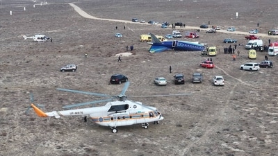 A drone view shows the crash site of an Azerbaijan Airlines passenger plane near the city of Aktau, Kazakhstan December 25, 2024. (REUTERS)