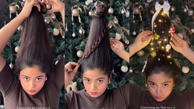 A woman turned her hair into a decorated Christmas tree in a viral video with 4M views, drawing mixed reactions. (Instagram/itistanyasingh) A woman turned her hair into a decorated Christmas tree in a viral video with 4M views, drawing mixed reactions. (Instagram/itistanyasingh)