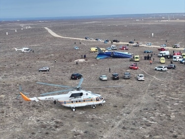 A drone view shows the crash site of an Azerbaijan Airlines passenger plane near the city of Aktau, Kazakhstan on December 25, 2024. (REUTERS)