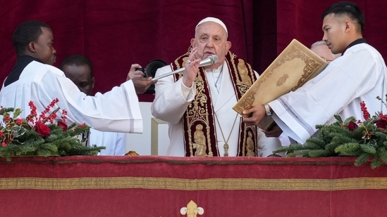 Pope Francis delivers the Urbi et Orbi (Latin for 'to the city and to the world' ) Christmas' day blessing from the main balcony of St. Peter's Basilica at the Vatican, Wednesday, Dec. 25, 2024. (AP)