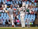 South Africa's Corbin Bosch, left, celebrates after bowling out Pakistan's Aamer Jamal. South Africa's Corbin Bosch, left, celebrates after bowling out Pakistan's Aamer Jamal.