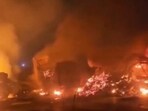 Visuals showed multiple vehicles on fire and several fire tenders at the spot on Ahmedabad-Rajkot highway Visuals showed multiple vehicles on fire and several fire tenders at the spot on Ahmedabad-Rajkot highway