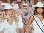 Beyonce and Blue Ivy at NFL halftime show.