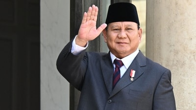 Prabowo Subianto gestures. (AFP) Prabowo Subianto gestures. (AFP)
