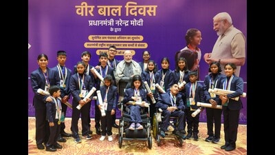PM Modi after an interaction with the Bal Puraskar recipients in New Delhi on Thursday. (HT Photo) PM Modi after an interaction with the Bal Puraskar recipients in New Delhi on Thursday. (HT Photo)