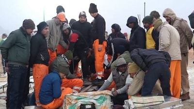 NDRF and SDRF personnel during a rescue operation to save a 3-year-old girl who fell into a borewell in the Kotputli-Behror district, Rajasthan. (PTI) NDRF and SDRF personnel during a rescue operation to save a 3-year-old girl who fell into a borewell in the Kotputli-Behror district, Rajasthan. (PTI)