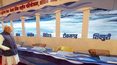 Prime Minister Narendra Modi during the foundation stone laying ceremony of Ken-Betwa River Linking Project, in Khajuraho on Dec 25 (PTI/narendramodi.in) Prime Minister Narendra Modi during the foundation stone laying ceremony of Ken-Betwa River Linking Project, in Khajuraho on Dec 25 (PTI/narendramodi.in)