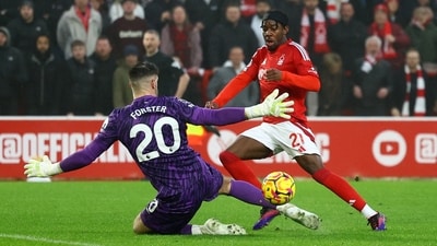 Nottingham Forest's Anthony Elanga scores against Tottenham. (Action Images via Reuters)