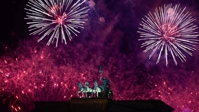 7. Berlin, Germany - A view of the quadriga of Berlin's landmark Brandenburg Gate to usher in the New Year's eve. Berlin’s outdoor New Year’s Eve celebration is one of Europe’s biggest, with a massive street party at the Brandenburg Gate. Expect fireworks, live music and an electric atmosphere. (AFP) 7. Berlin, Germany - A view of the quadriga of Berlin's landmark Brandenburg Gate to usher in the New Year's eve. Berlin’s outdoor New Year’s Eve celebration is one of Europe’s biggest, with a massive street party at the Brandenburg Gate. Expect fireworks, live music and an electric atmosphere. (AFP)