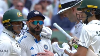 Usman Khawaja (L) tried to diffuse the situation between Virat Kohli and Sam Konstas (Screengrab) Usman Khawaja (L) tried to diffuse the situation between Virat Kohli and Sam Konstas (Screengrab)