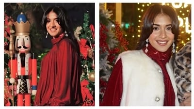 Radhika Ambani joined the Ambani family for a special Christmas party in Jamnagar wearing a red dress by Celine. (Instagram/ Meera Sakhrani) Radhika Ambani joined the Ambani family for a special Christmas party in Jamnagar wearing a red dress by Celine. (Instagram/ Meera Sakhrani)