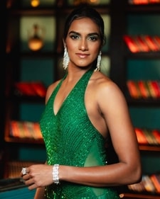 PV Sindhu at her sangeet ceremony. (HT Photo)