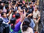 Protestors outside Anna University over a student’s alleged assault in Chennai on Wednesday. Protestors outside Anna University over a student’s alleged assault in Chennai on Wednesday.